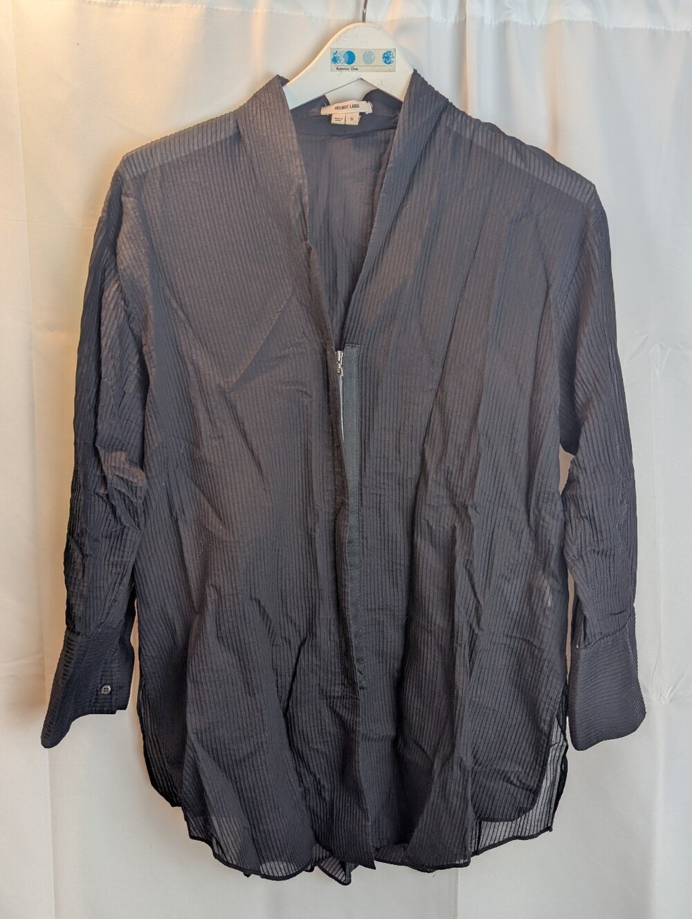 Helmut Lang Rare 2014 Archive Cotton Blend Sheer Pleated Zip Blouse size S  EUC